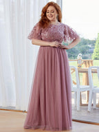 Miss | Jurk Dames Maxi Korte Mouw Pailletten - Tule - Miss Madera
