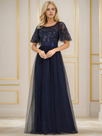 Miss | Jurk Dames Maxi Korte Mouw Pailletten - Tule - Miss Madera