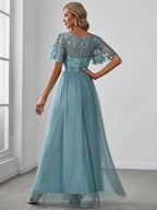 Miss | Jurk Dames Maxi Korte Mouw Pailletten - Tule - Miss Madera