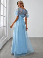 Miss | Jurk Dames Maxi Korte Mouw Pailletten - Tule - Miss Madera