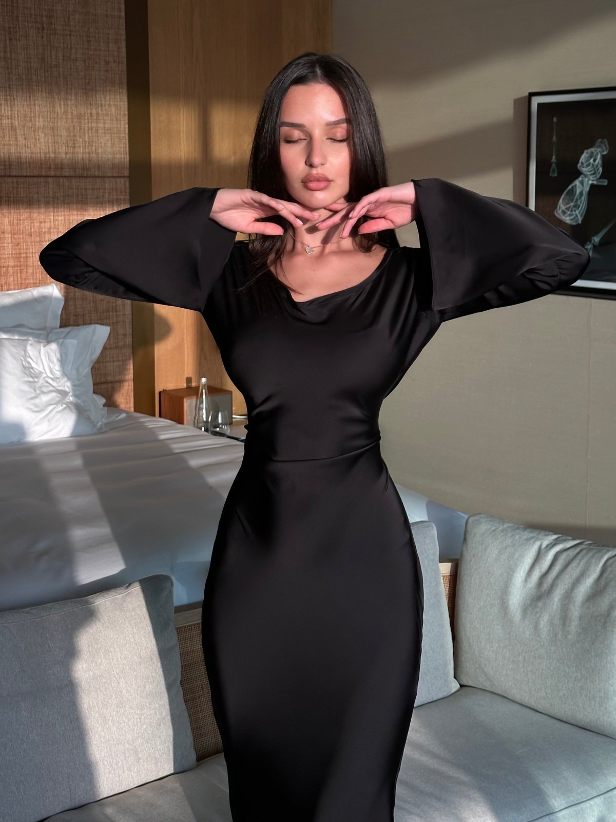 Miss | Jurk Dames Maxi Lange Mouw A-lijn - Satijn - Miss Madera MIS-O8L7RQ