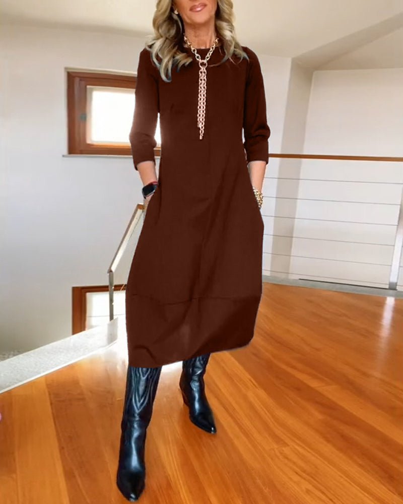 Miss | Jurk Dames Maxi Lange Mouw Getailleerd met Zakken - Miss Madera MIS-XTQLAN