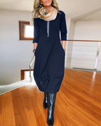 Miss | Jurk Dames Maxi Lange Mouw Getailleerd met Zakken - Miss Madera MIS-JSKMZL