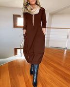 Miss | Jurk Dames Maxi Lange Mouw Getailleerd met Zakken - Miss Madera MIS-JSKMZL