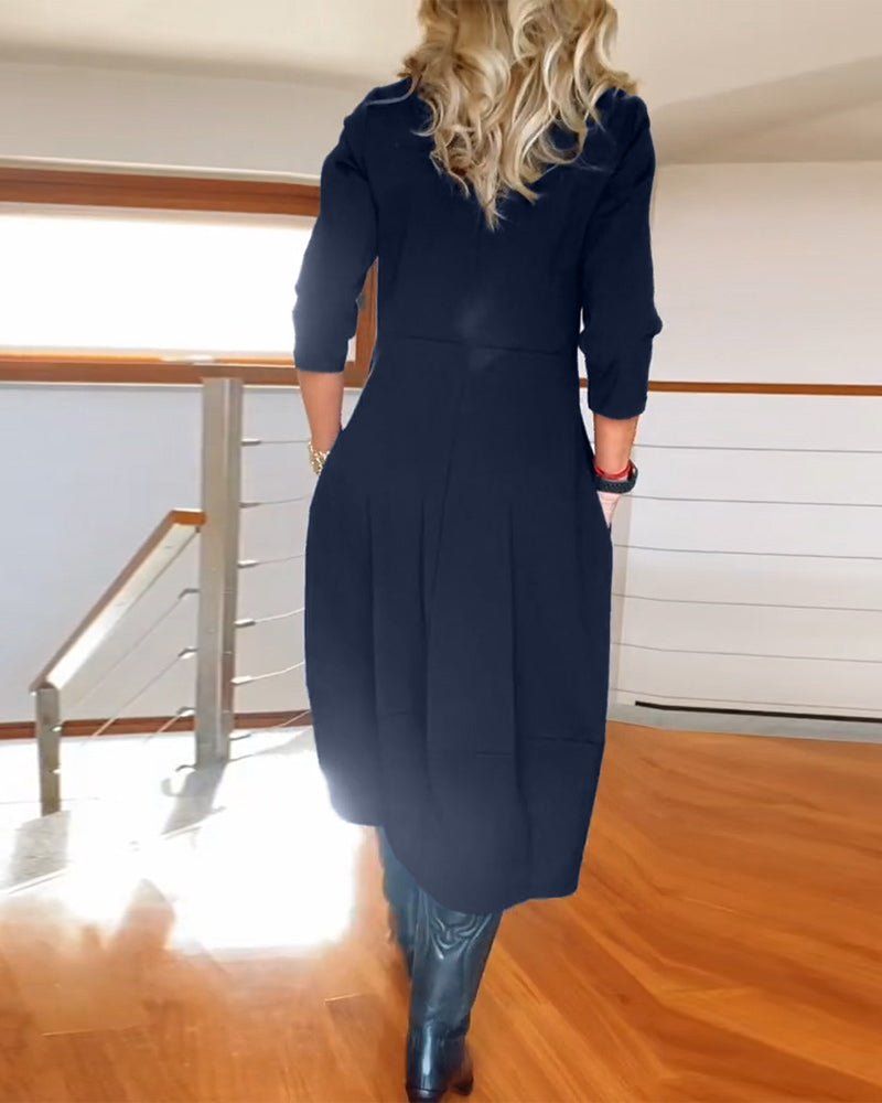 Miss | Jurk Dames Maxi Lange Mouw Getailleerd met Zakken - Miss Madera MIS-XTQLAN