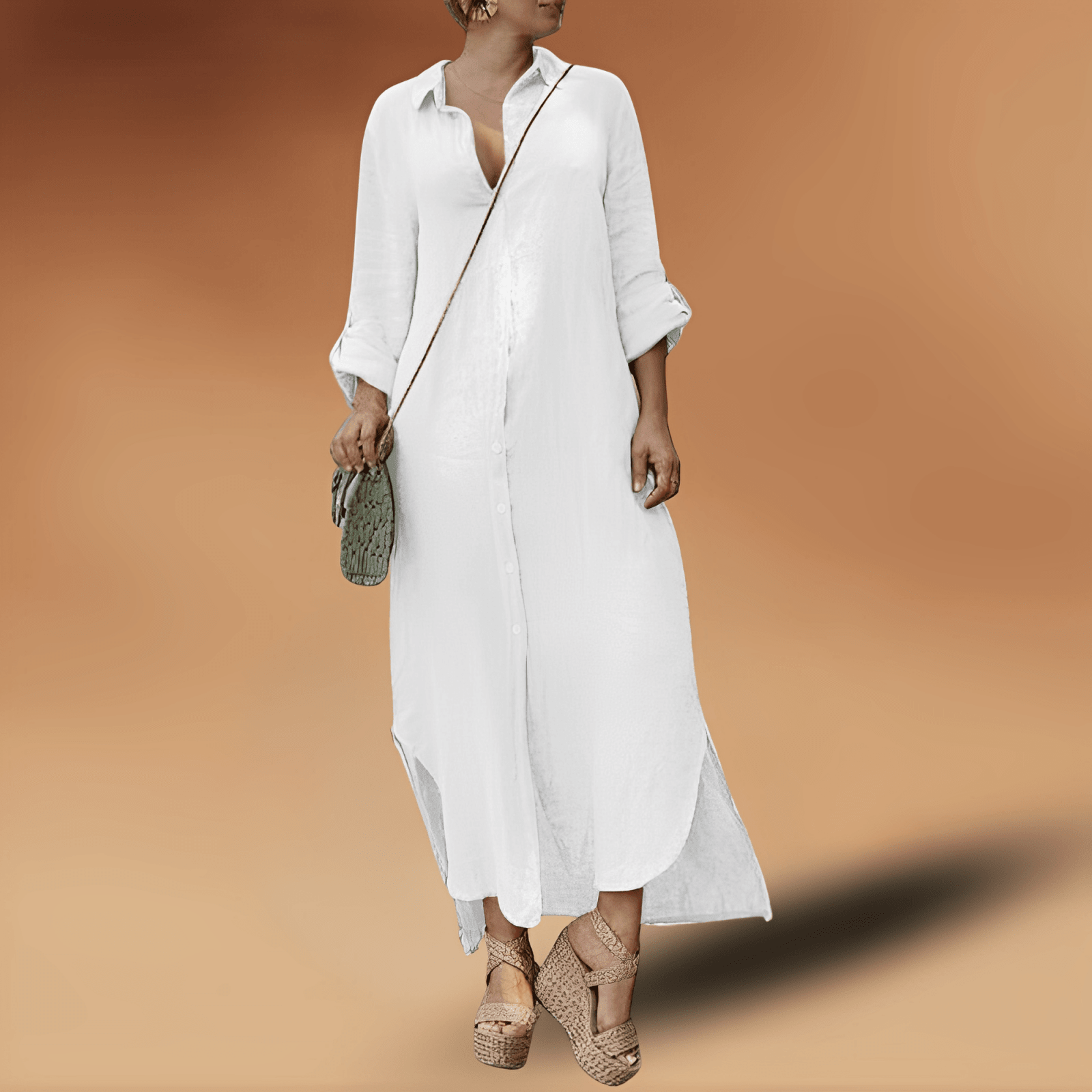 Miss | Jurk Dames Maxi Lange Mouw met Zijsplit - Viscose - Miss Madera MIS-DVCU9K