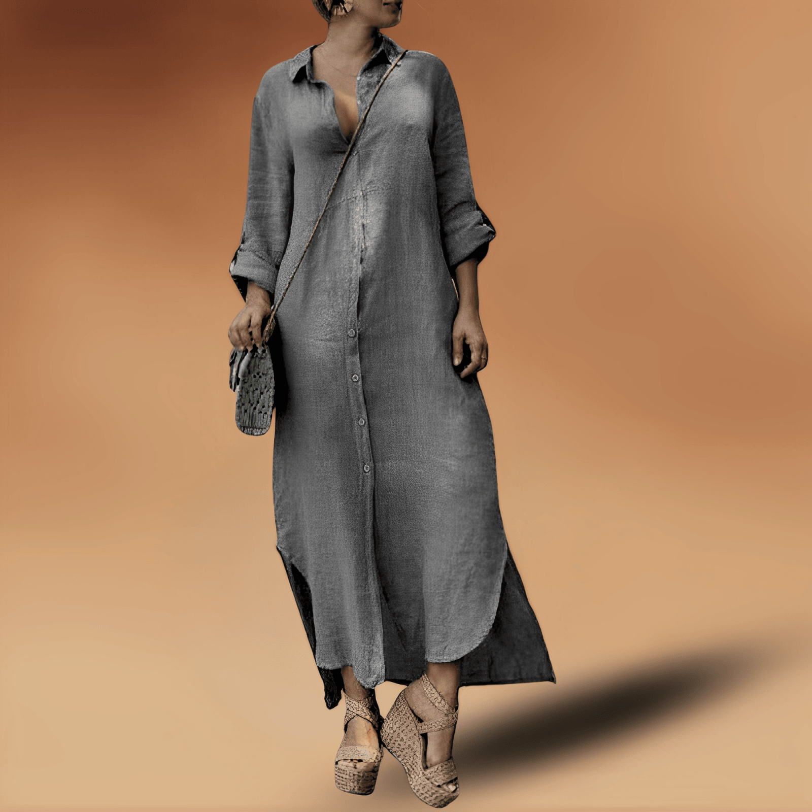 Miss | Jurk Dames Maxi Lange Mouw met Zijsplit - Viscose - Miss Madera MIS-F5UA3L