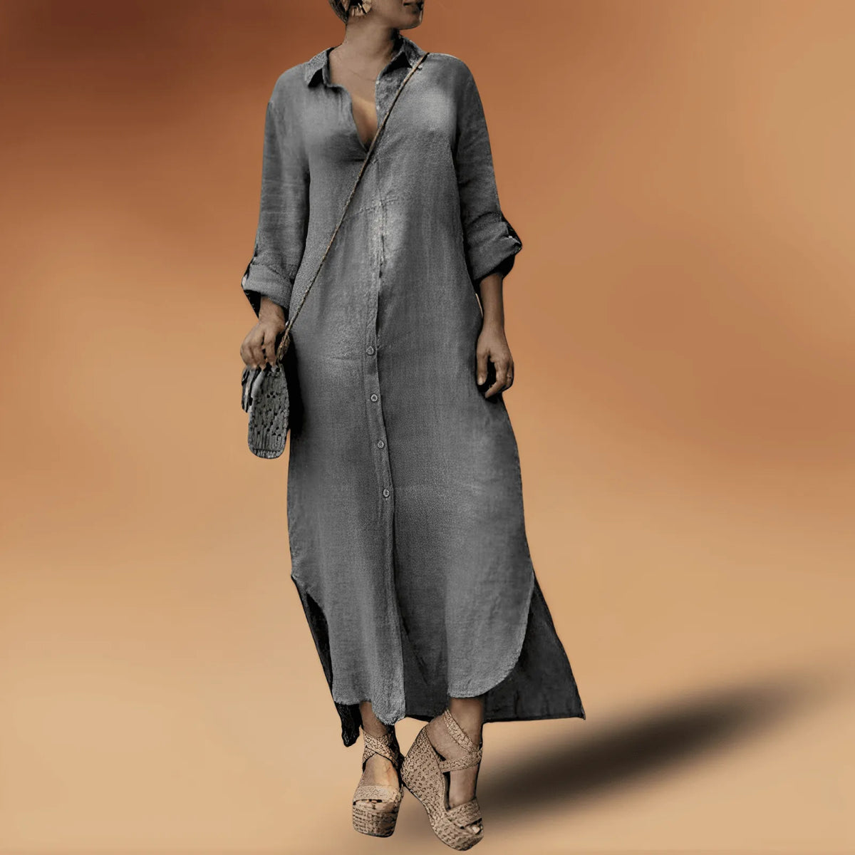 Miss | Jurk Dames Maxi Lange Mouw met Zijsplit - Viscose - Miss Madera MIS-F5UA3L