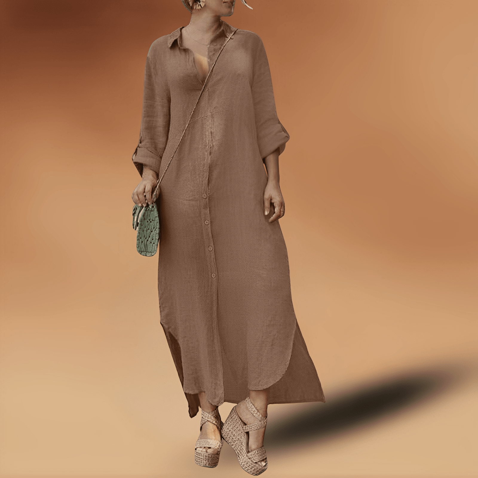 Miss | Jurk Dames Maxi Lange Mouw met Zijsplit - Viscose - Miss Madera MIS-BOPQI3