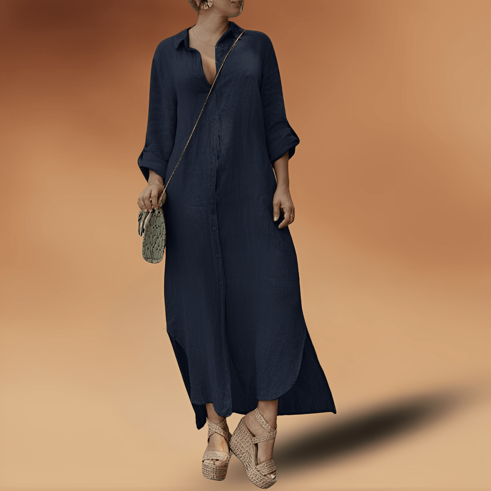 Miss | Jurk Dames Maxi Lange Mouw met Zijsplit - Viscose - Miss Madera MIS-Q2RZX6
