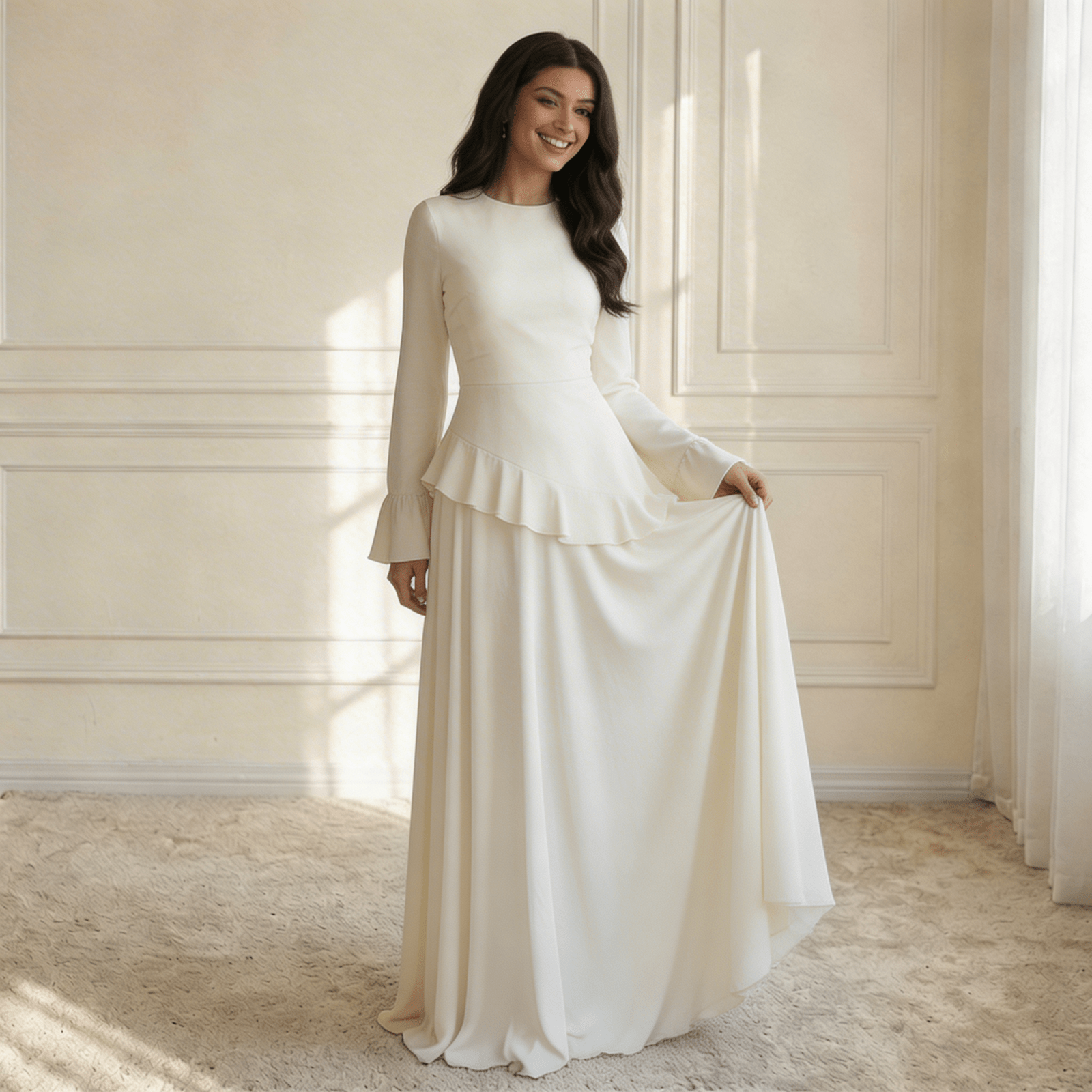 Miss | Jurk Dames Maxi Lange Mouwen Ruches - Viscose - Miss Madera MIS-N5YOMI