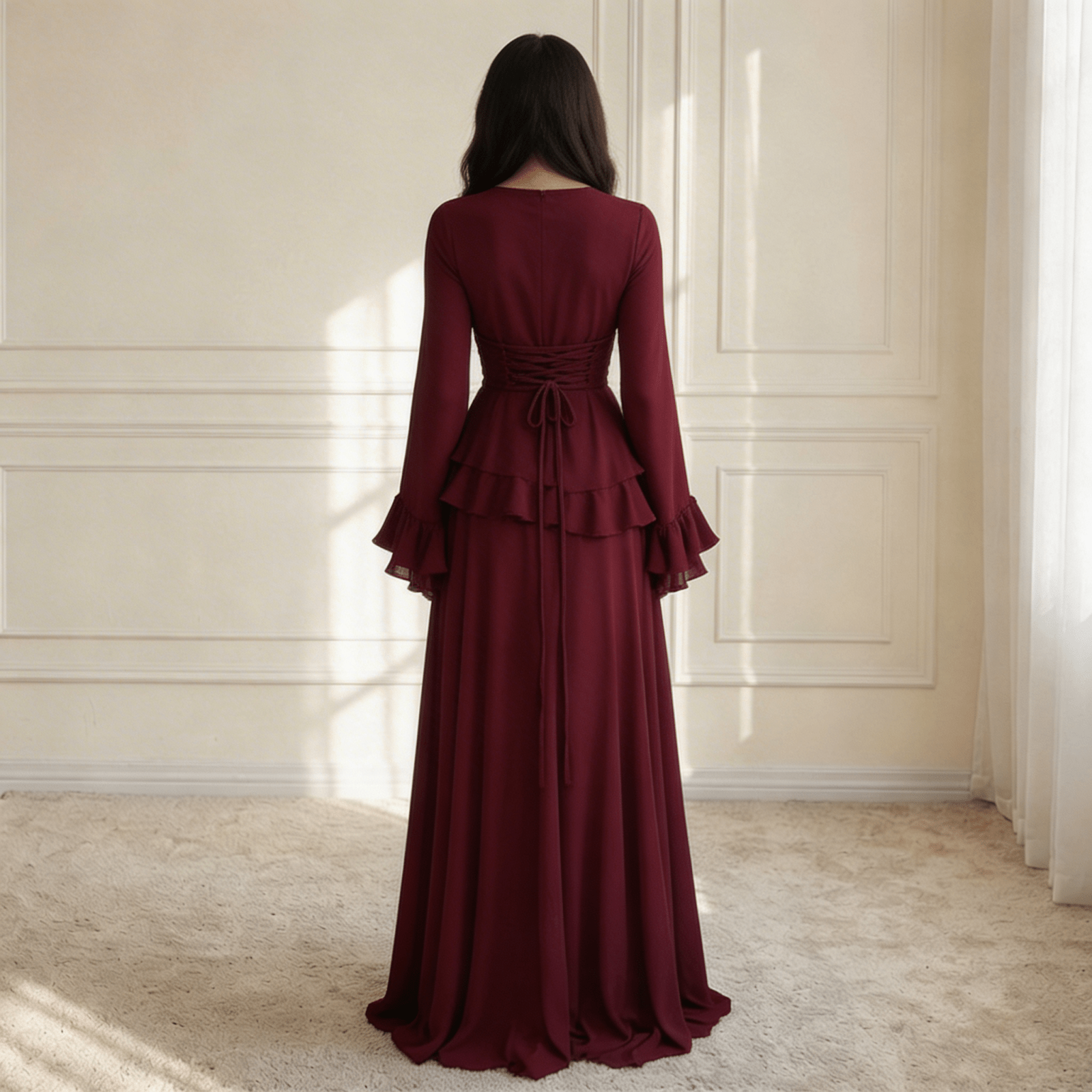 Miss | Jurk Dames Maxi Lange Mouwen Ruches - Viscose - Miss Madera MIS-ATBPET