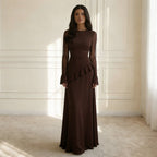 Miss | Jurk Dames Maxi Lange Mouwen Ruches - Viscose - Miss Madera MIS-73ZI1S