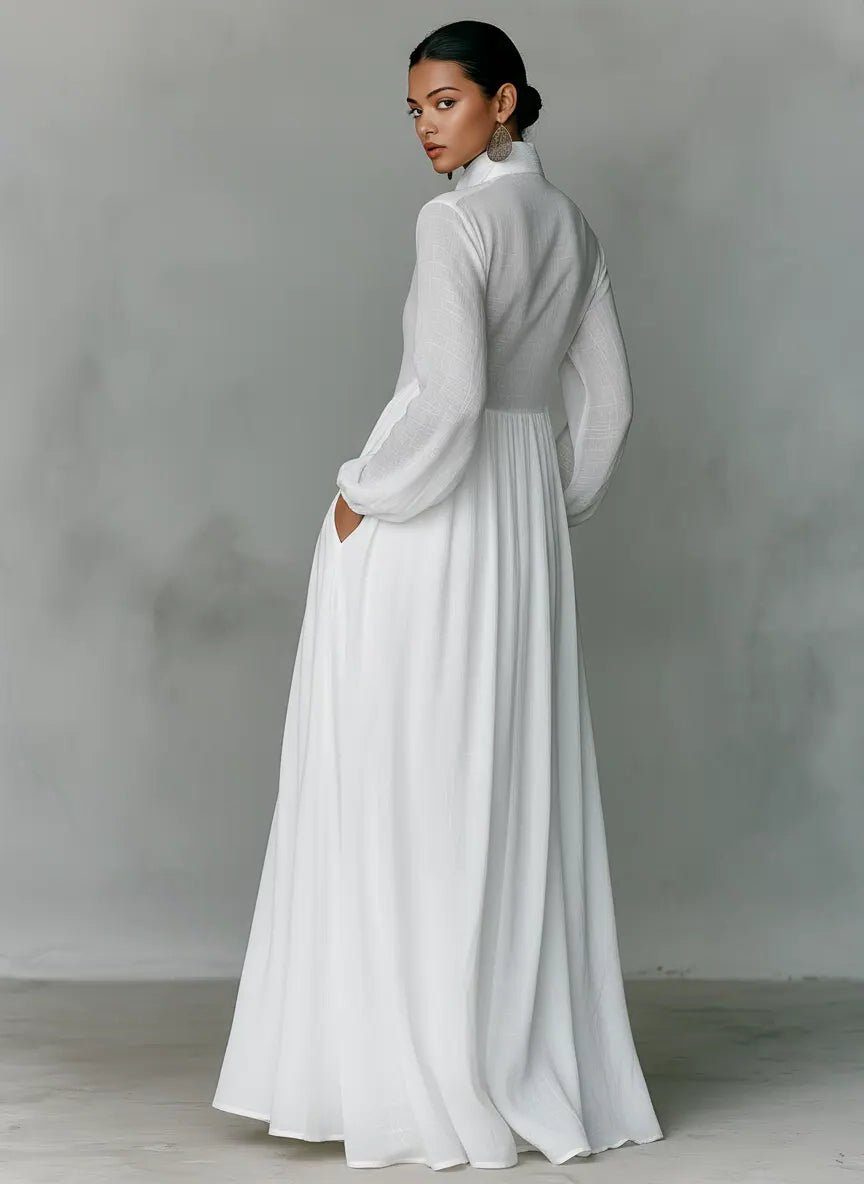 Miss | Jurk Dames Maxi Linnen Overhemdsjurk Staande Kraag - Linnen - Miss Madera MIS-QYZOAL