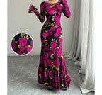 Miss | Jurk Dames Maxi Mermaid Glockmouwen Ruches - Stretchjersey - Miss Madera MIS-501AIN
