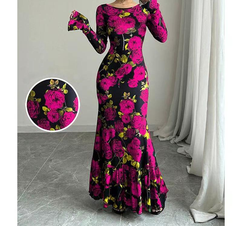 Miss | Jurk Dames Maxi Mermaid Glockmouwen Ruches - Stretchjersey - Miss Madera MIS-501AIN