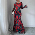 Miss | Jurk Dames Maxi Mermaid Glockmouwen Ruches - Stretchjersey - Miss Madera MIS-WC2IJG