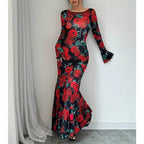 Miss | Jurk Dames Maxi Mermaid Glockmouwen Ruches - Stretchjersey - Miss Madera MIS-WC2IJG