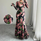 Miss | Jurk Dames Maxi Mermaid Glockmouwen Ruches - Stretchjersey - Miss Madera MIS-WC2IJG