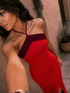 Miss | Jurk Dames Maxi Neckholder Slit - Stretch - Miss Madera MIS-TTTDHP