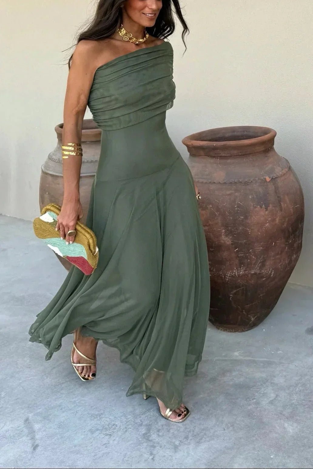 Miss | Jurk Dames Maxi One-Shoulder - Polyester - Miss Madera MIS-4EAD9F