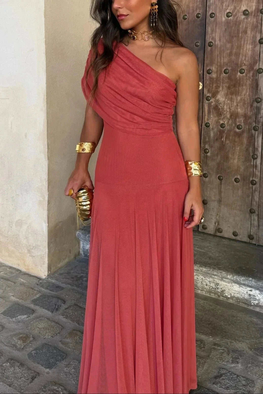 Miss | Jurk Dames Maxi One-Shoulder - Polyester - Miss Madera MIS-2E089C