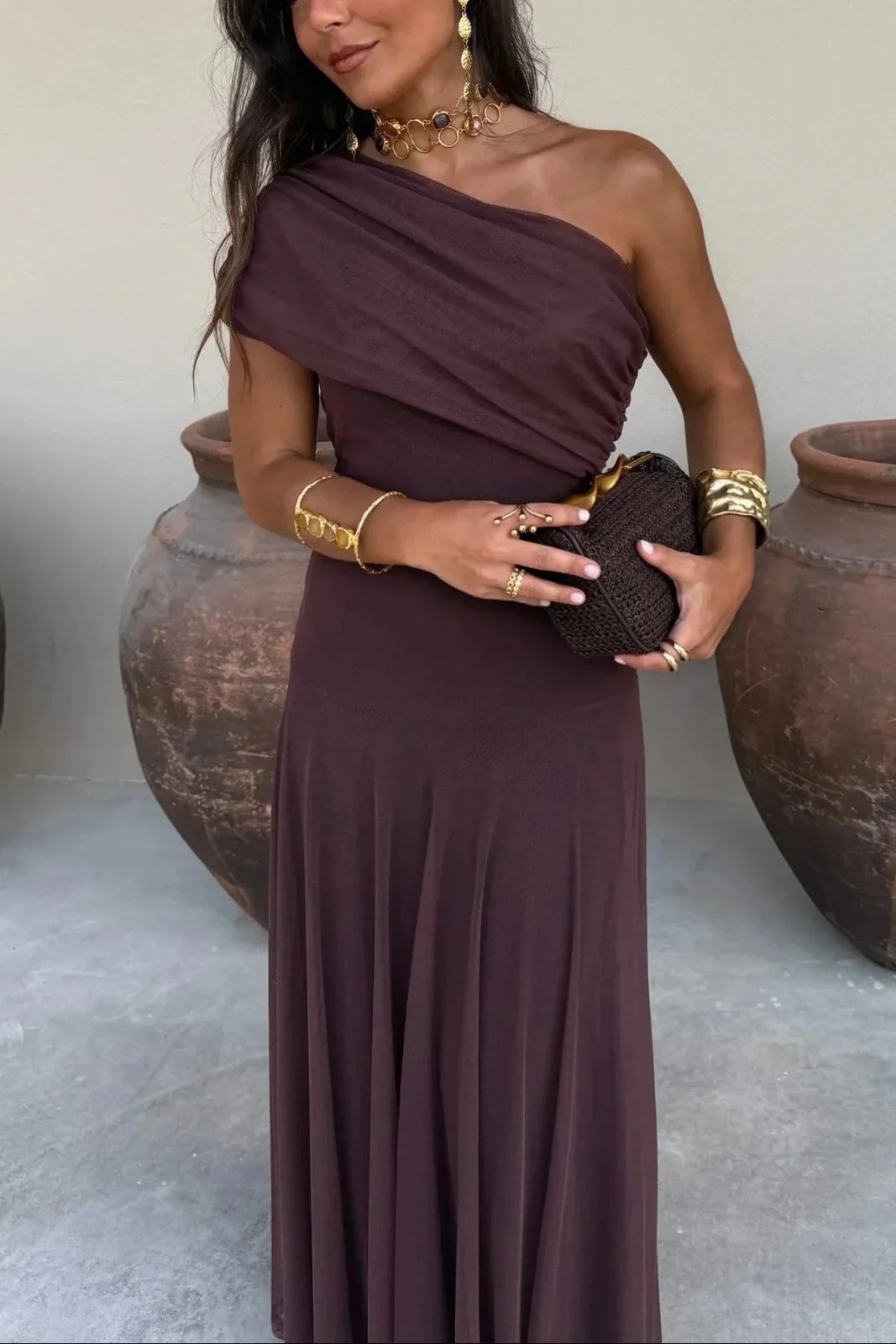Miss | Jurk Dames Maxi One-Shoulder - Polyester - Miss Madera MIS-8A51BF
