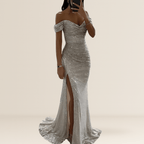 Miss | Jurk Dames Maxi Open Schouder Pailletten Split - Polyester - Miss Madera MIS-Z4QVN4
