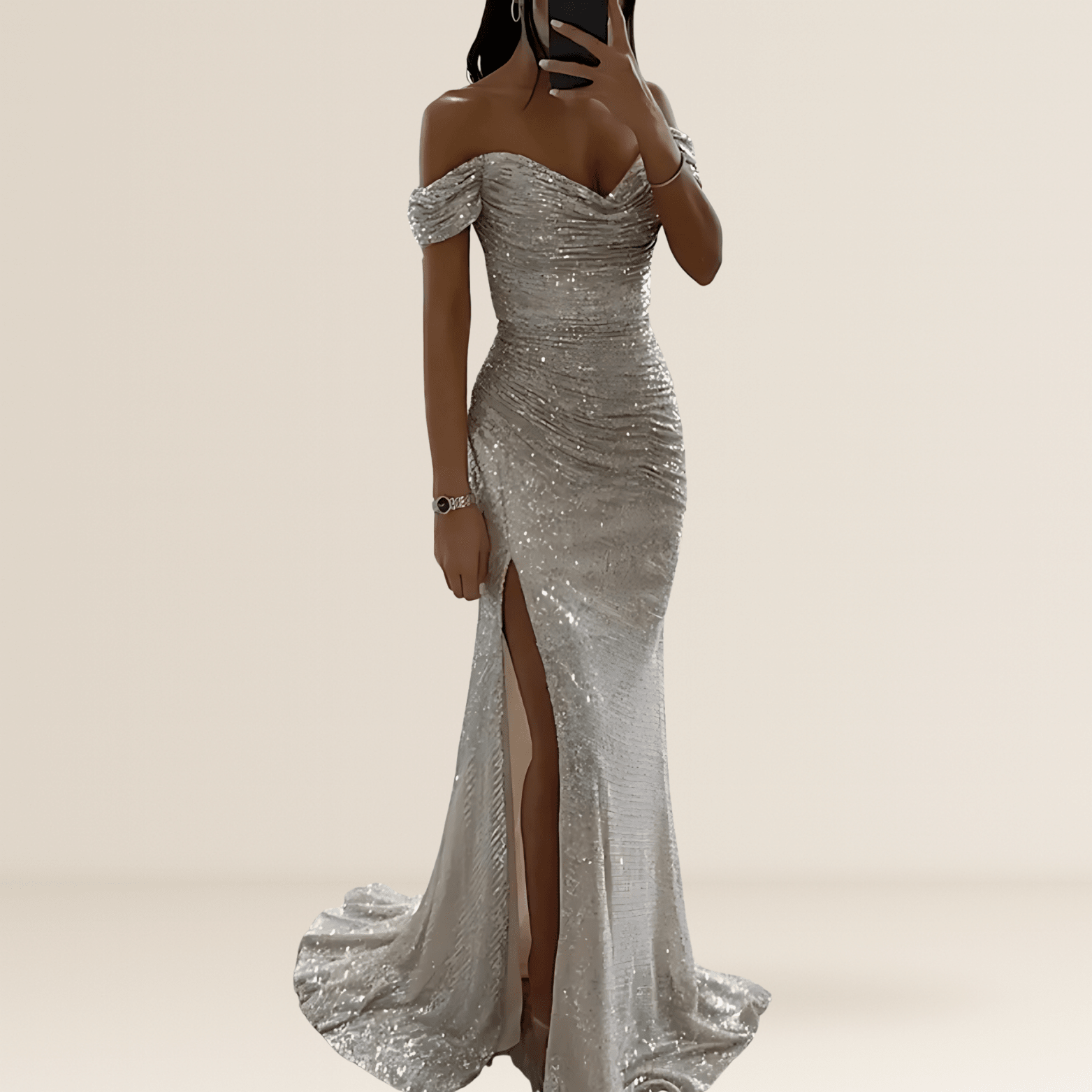 Miss | Jurk Dames Maxi Open Schouder Pailletten Split - Polyester - Miss Madera MIS-Z4QVN4