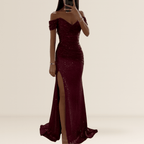 Miss | Jurk Dames Maxi Open Schouder Pailletten Split - Polyester - Miss Madera MIS-KZ4LF3
