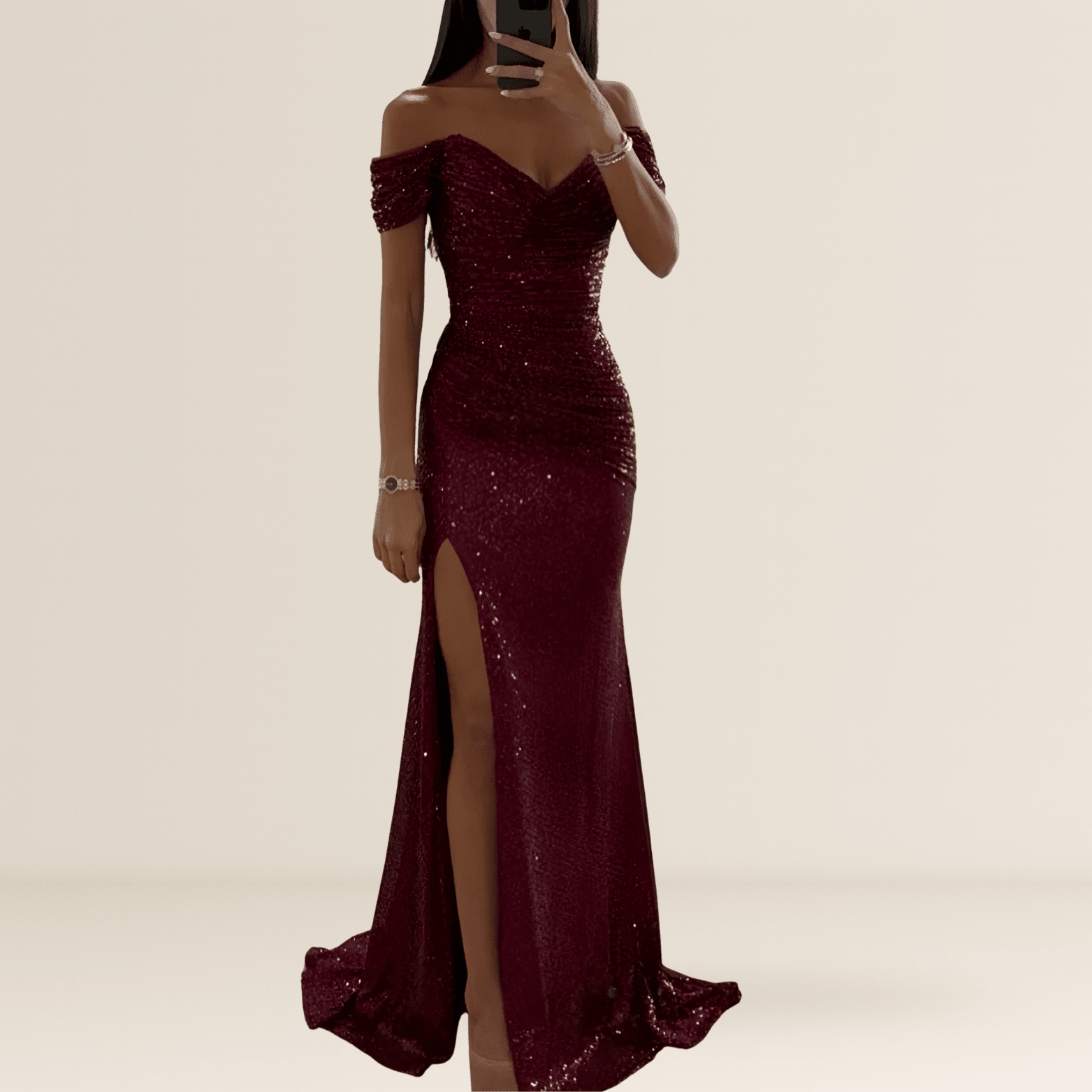 Miss | Jurk Dames Maxi Open Schouder Pailletten Split - Polyester - Miss Madera MIS-KZ4LF3