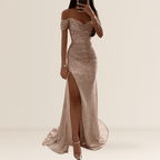 Miss | Jurk Dames Maxi Open Schouder Pailletten Split - Polyester - Miss Madera MIS-A1UIZA