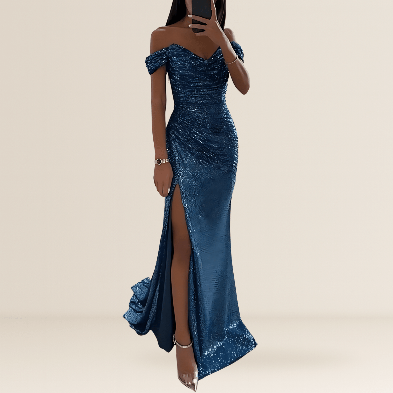Miss | Jurk Dames Maxi Open Schouder Pailletten Split - Polyester - Miss Madera MIS-WNFPEU