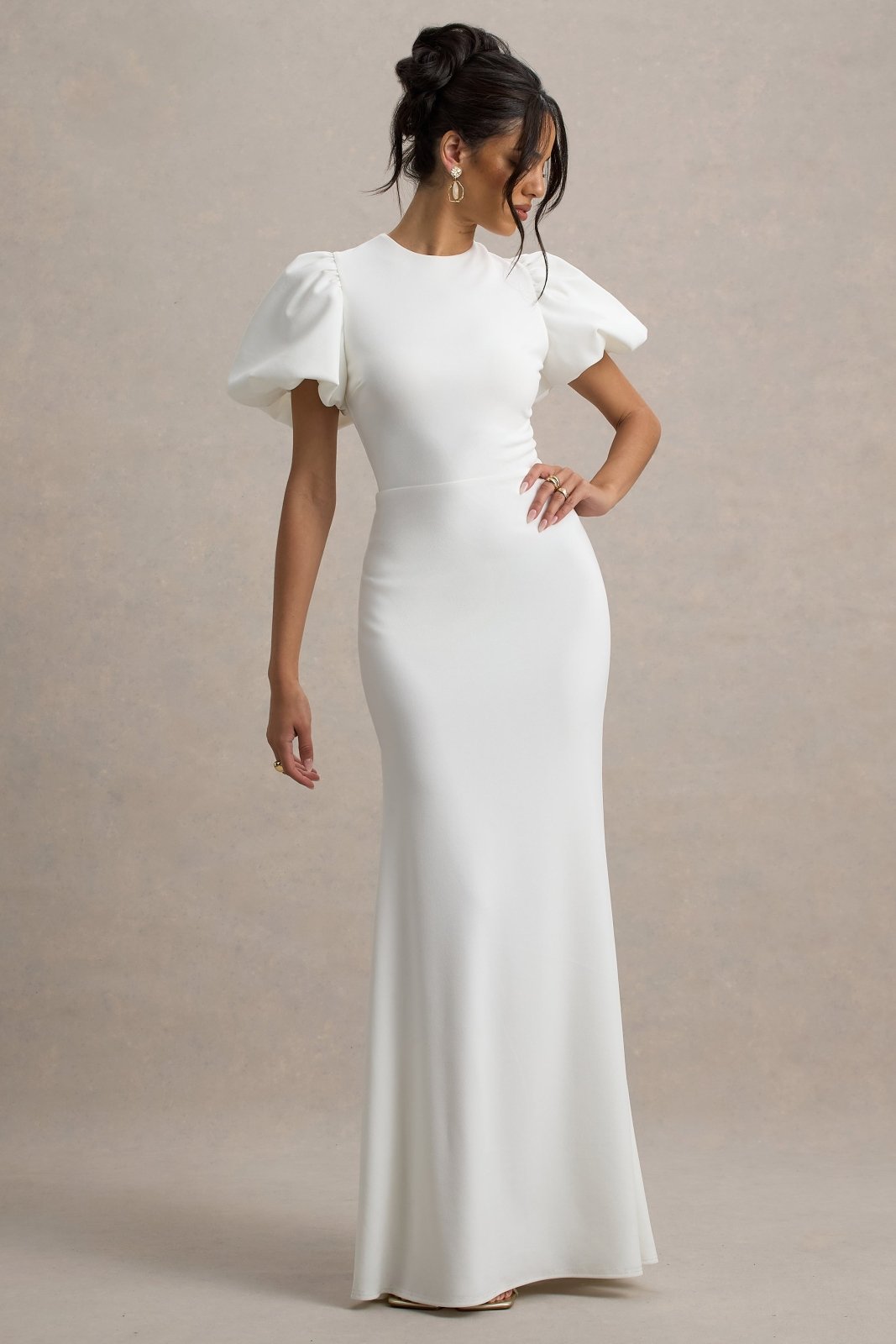 Miss | Jurk Dames Maxi Pofmouw Gelegenheid - Scuba Crêpe - Miss Madera MIS-2YMARG
