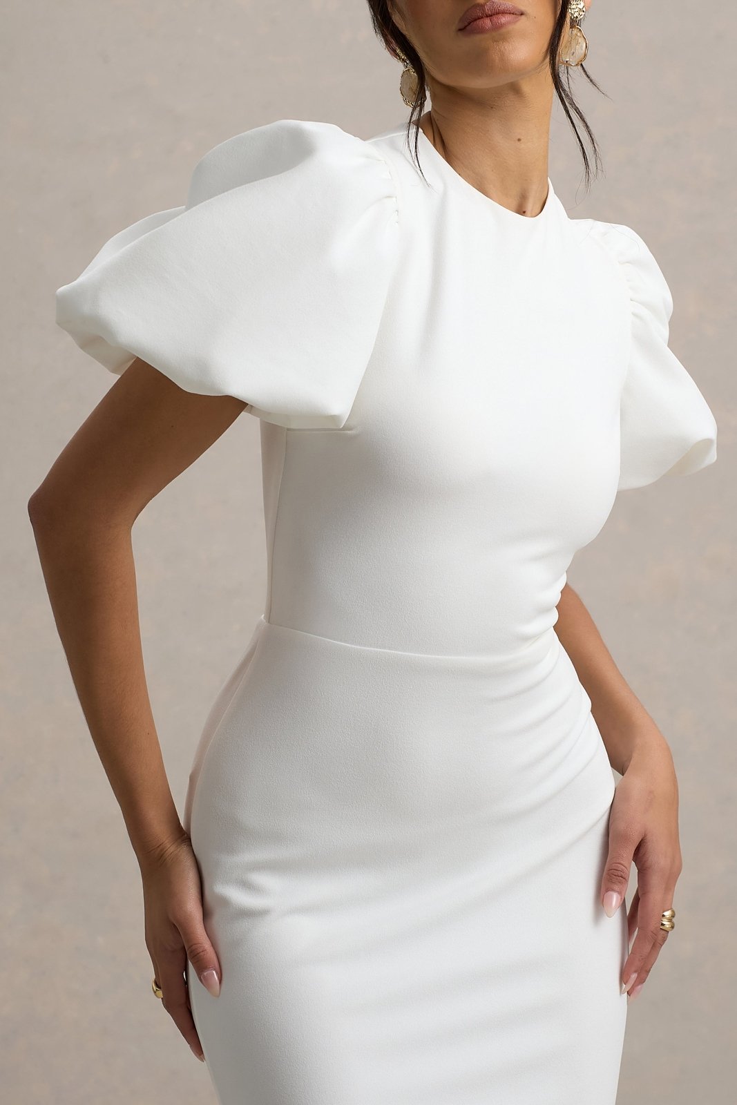 Miss | Jurk Dames Maxi Pofmouw Gelegenheid - Scuba Crêpe - Miss Madera MIS-2YMARG