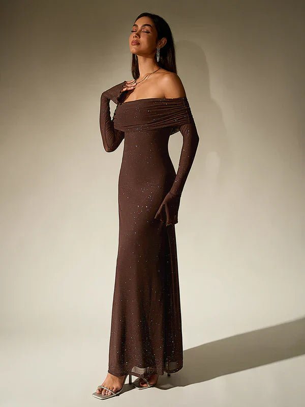Miss | Jurk Dames Maxi Schouderloos - Glitter - Miss Madera MIS-08540A