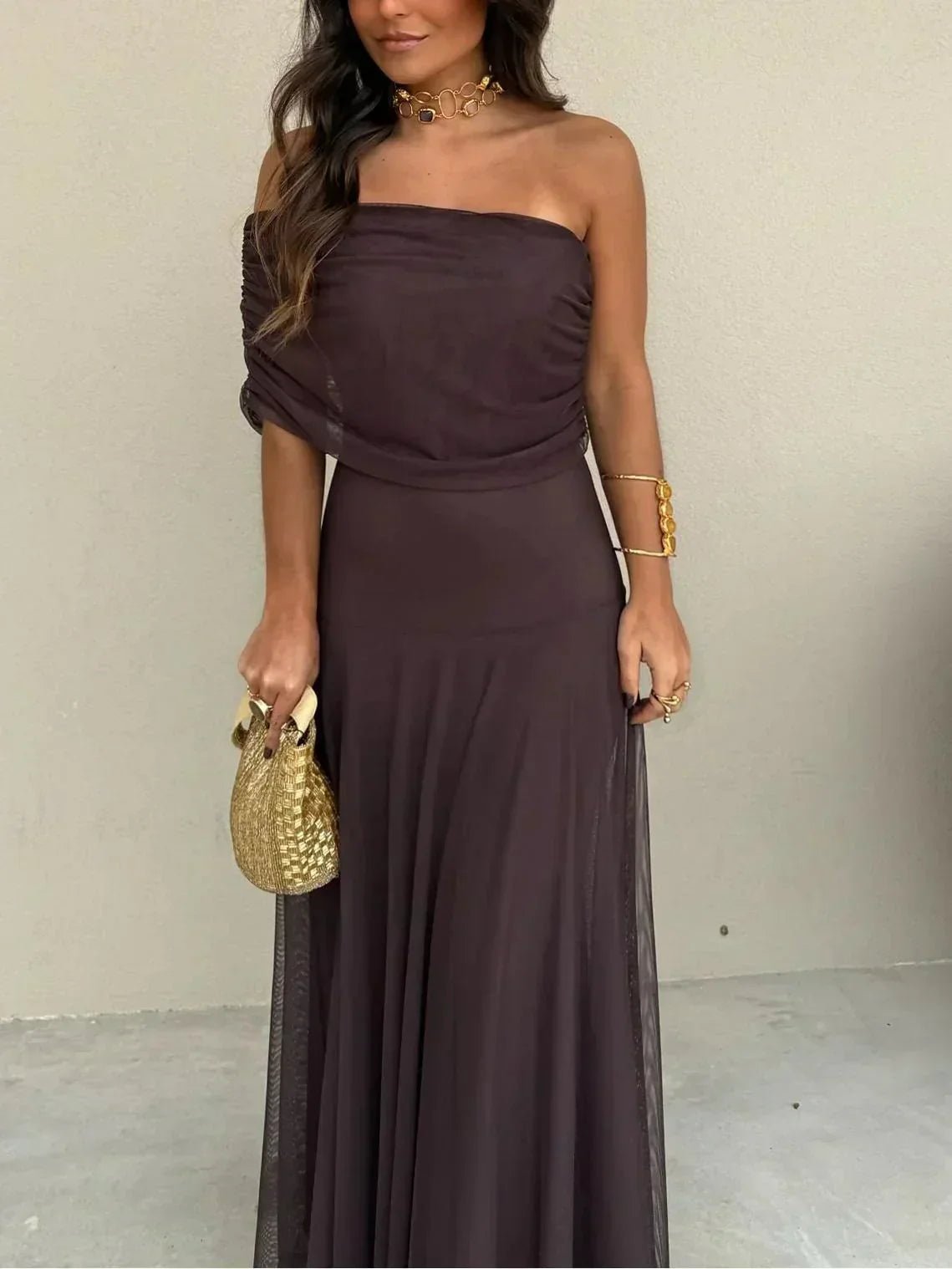 Miss | Jurk Dames Maxi Schoudervrij - Polyester - Miss Madera MIS-BEFC11