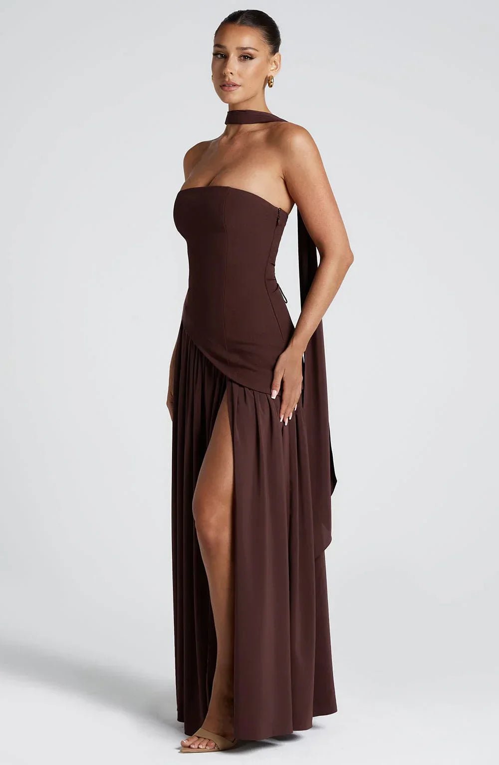 Miss | Jurk Dames Maxi Strapless - Viscose Blend - Miss Madera