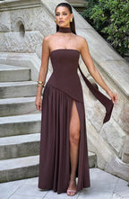 Miss | Jurk Dames Maxi Strapless - Viscose Blend - Miss Madera