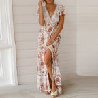 Miss | Jurk Dames Maxi V-Hals Wikkelsluiting Flutter Mouwen - Miss Madera MIS-9ED7NM