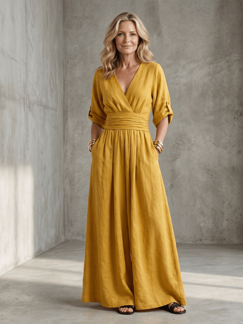Miss | Jurk Dames Maxi Wikkel V-hals - Viscose - Miss Madera MIS-SKYNZA