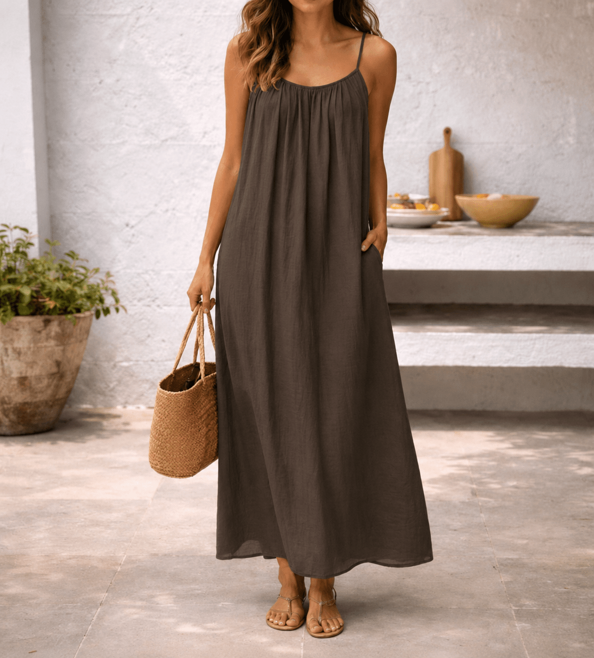 Miss | Jurk Dames Maxi Zomer Spaghettibandjes - Linnen - Miss Madera MIS-IPANOO