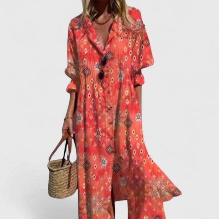 Miss | Jurk Dames Midi Bloemenprint Knopen - Katoen - Miss Madera MIS-5DNLO5