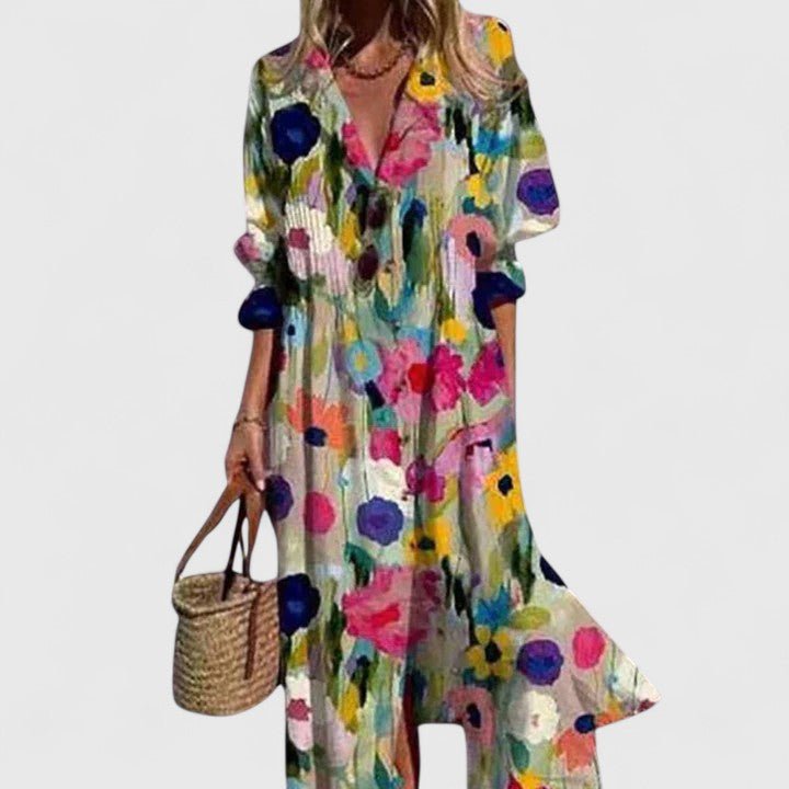 Miss | Jurk Dames Midi Bloemenprint Knopen - Katoen - Miss Madera MIS-FRQMU0