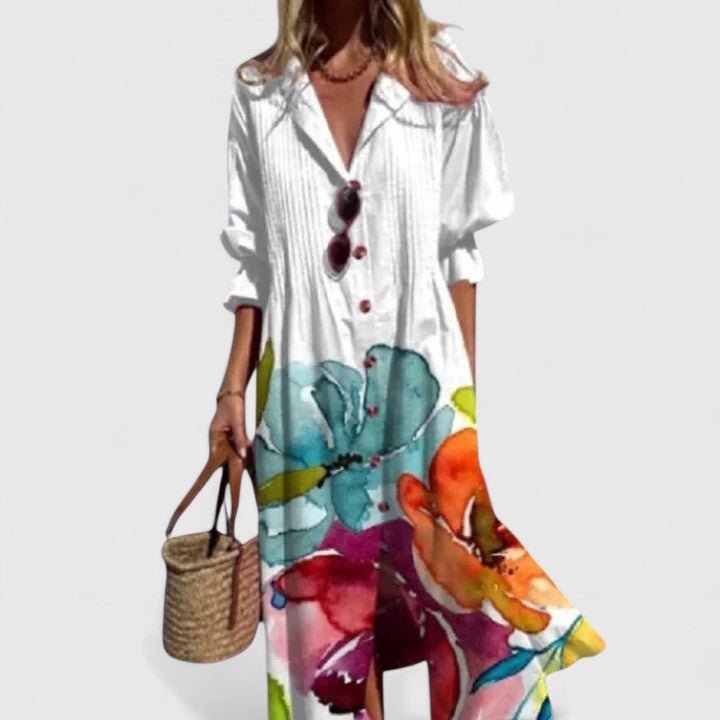 Miss | Jurk Dames Midi Bloemenprint Knopen - Katoen - Miss Madera MIS-EYOWDW