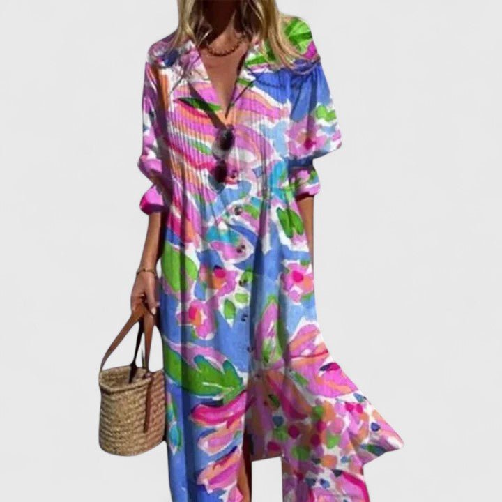 Miss | Jurk Dames Midi Bloemenprint Knopen - Katoen - Miss Madera MIS-M1IIBP