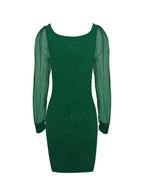 Miss | Jurk Dames Midi Bodycon Glitter Transparante Mouwen - Polyester - Miss Madera MIS-MB303R