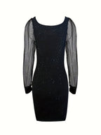 Miss | Jurk Dames Midi Bodycon Glitter Transparante Mouwen - Polyester - Miss Madera MIS-MB303R