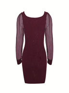 Miss | Jurk Dames Midi Bodycon Glitter Transparante Mouwen - Polyester - Miss Madera MIS-MB303R