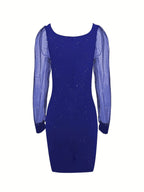 Miss | Jurk Dames Midi Bodycon Glitter Transparante Mouwen - Polyester - Miss Madera MIS-MB303R